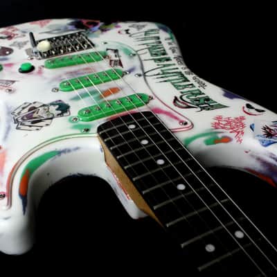 Custom Painted and Upgraded Fender Squier Strat - Aged and Worn With Graphics and Matching Headstock image 15