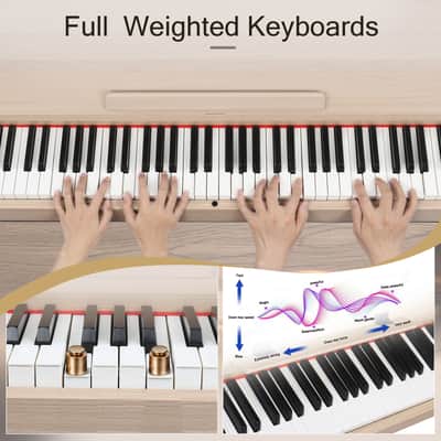Ukscs 88 Key Standard Full Weighted Keyboards Digital Piano with Metal Stand, Power Adapter, Triple Pedals, Headphoneï¼Œfor All Experience Levels Natural Technology Wood image 7