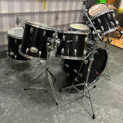 Vintage 1970's Rogers 7-Piece Drum Set, Black w/ Dyna-Sonic Custom Build Roger's Snare & Hardware image 2