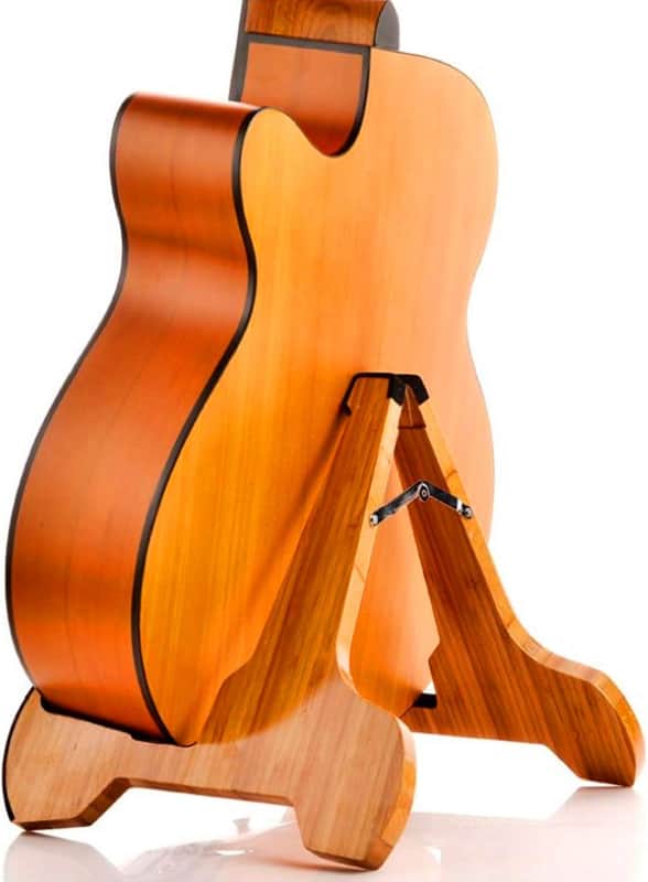 Guitar Stand Real Bamboo A-Frame Folding Thickened Universal, With Soft Leather Protection, Safe Non-Slip Portable Stringed Instrument Stand, For Acoustic, Classical, Electric Guitar, Bass… image 1