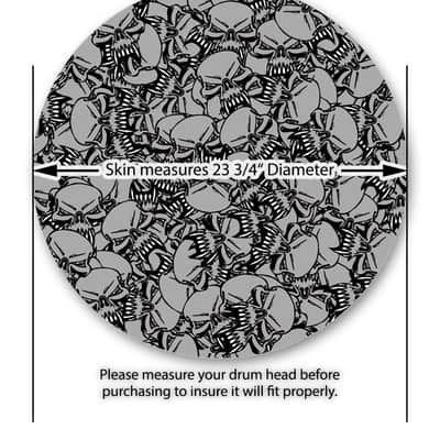 Skin Decal fits 24" Bass Kick Drums Scattered Skulls Gray image 3