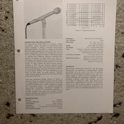 Vintage 1970s Kustom Electro Voice RE10 Dynamic Cardioid Microphone Spec Sheet! image 1