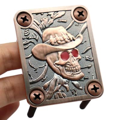Red Bronze Skull Head Top Strat Tele Style Guitar Neck Plate Set with Screws image 3