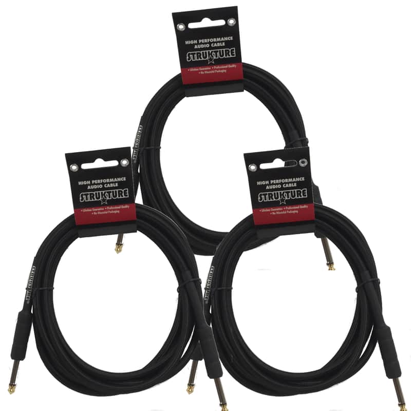 3 PACK Black 10ft Strukture 6MM Woven Instrument Cable 1/4" to 1/4" SC10W thick ABS inner sleeve image 1