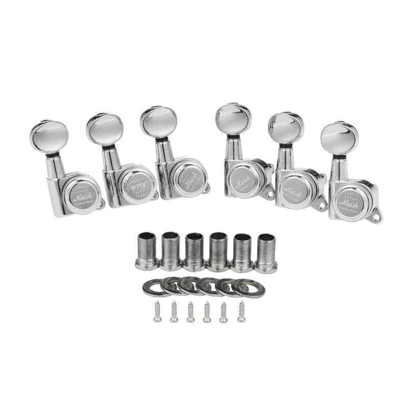 KAISH 6 Inline 18:1 Locking Tuners Tuning Keys Guitar Locking Tuning Machines with Mini Oval Buttons for Strat/Tele/Electric Guitars Chrome image 1