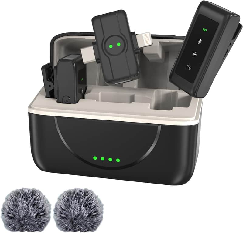 Wireless Lavalier Microphone, Mini Clip-on Lapel Mic for iPhone Android, Noise Canceling Wireless Microphone USB Plug and Play with Charging Box for Video Recording Vlog Streaming TikTok image 1