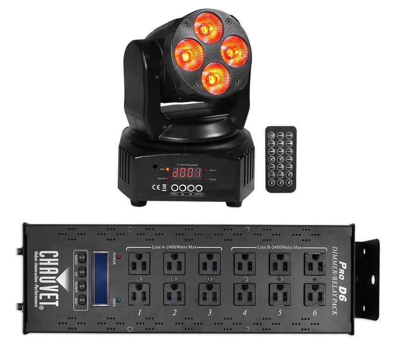 Chauvet PRO-D6 6 Ch 20A DMX-512 Dimmer Switch Pack 115V and 230V+Moving Head image 1