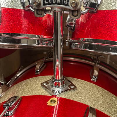 1968 Ludwig Red / Silver Sparkle Tri-Band Drum Set w/ Matching Canister Throne 22/13/13/16 image 7