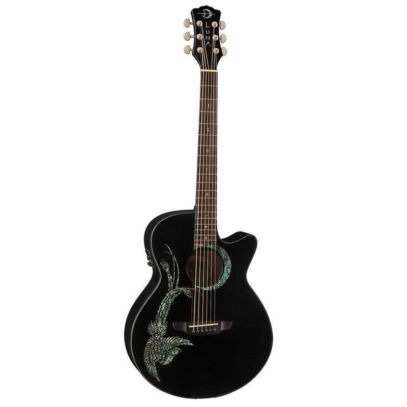 Luna Fauna Phoenix Folk Style Cutaway Acoustic-Electric Guitar Black image 1