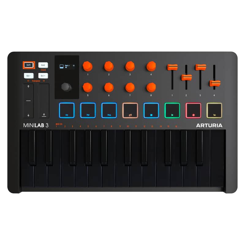 Arturia MiniLab 3 - Universal MIDI Controller for Music Production, with All-in-One Software Package - 25 Keys, 8 Multi-Color Pads - Orange Edition image 1