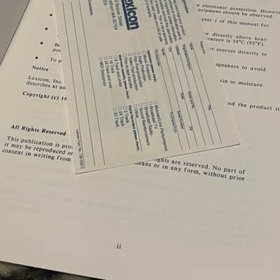 Lexicon PCM 70 v 2.0 ORIGINAL Owner’s Manual image 2