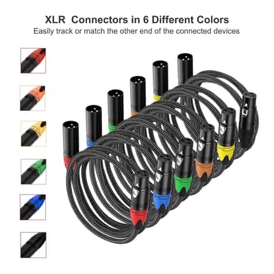 XLR Cables 25ft 6 Pack, Mic Cable 25 ft Feet, 3 Pin Male to Female XLR Microphone DMX Cord- Black Braided, 25 Foot, 6pack image 3