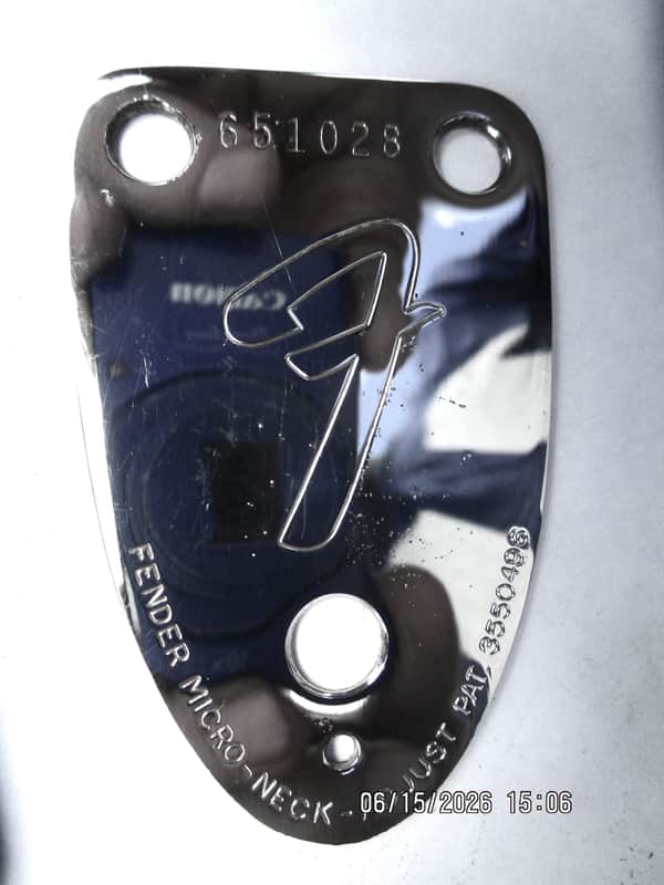 Fender Stratocaster Guitar Neck Plate, 1975, Serial # 651028 image 1