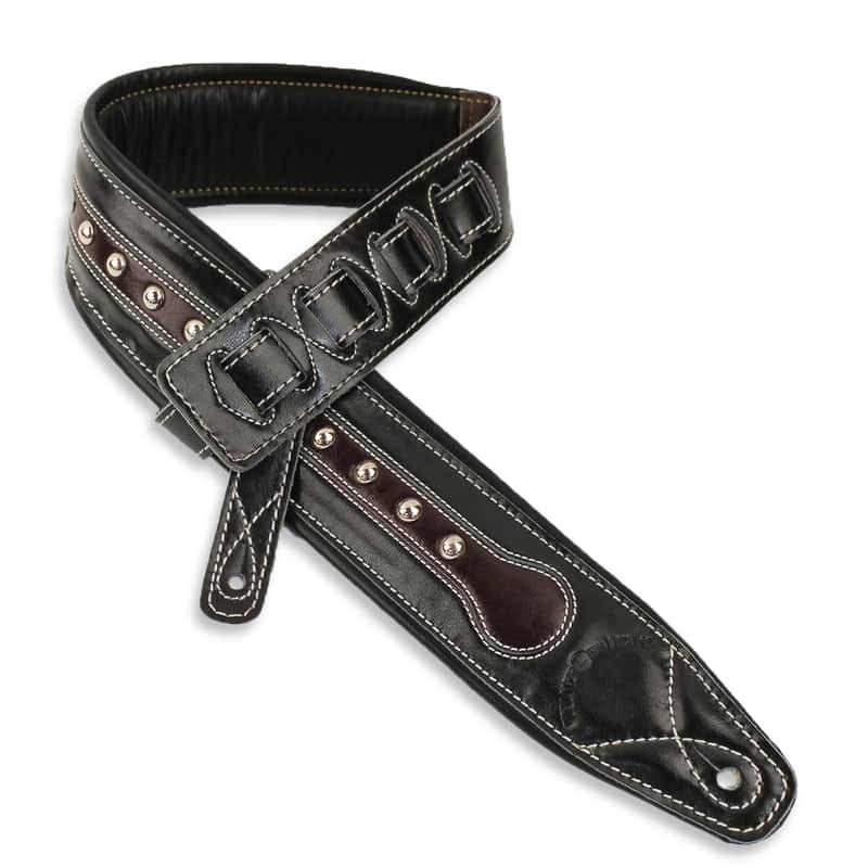 Walker and Williams C-35C Black & Brown Double Padded Leather Guitar Strap with Studs image 1