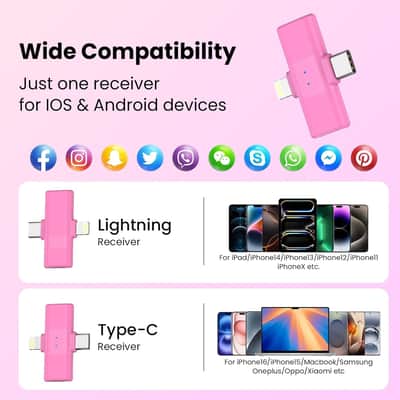 Wireless Lavalier Microphone for iPhone & Android, Magnetic Mic with AI Noise Cancellation, 65ft Range, Dual Lightning/USB-C Receiver for Vlogging, Recording, Podcast (Pink) image 2