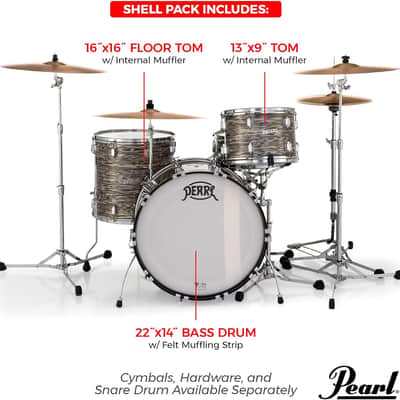 Pearl President Series Deluxe 3-piece 75th Anniversary Edition Shell Pack in Desert Ripple (#768) covered finish featuring 22"x14" Bass Drum w/Cymbal Holder, 13"x9" Tom, and 16"x16" Floor Tom image 3