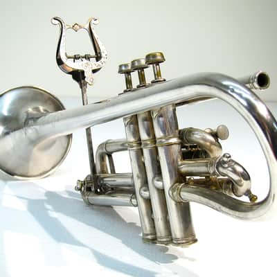 Vintage 1913 York & Sons Perfect Tone Coronet Trumpet Silver Engraved w Original Case & Acessories image 4
