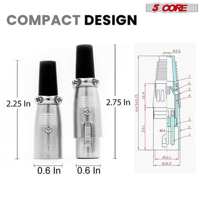 5Core XLR Connector 20 Pair Male Female to 1/4 Audio Jack 3 Pin Secure Mic Plug w Locking Ends image 6