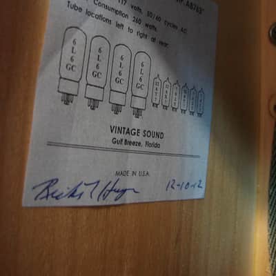 Vintage Sound by Rick Hayes Tweed Vintage 85 Tube Combo Guitar Amplifier 2x12 w/Cover Made In USA image 12