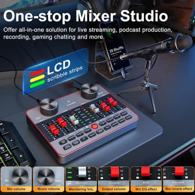 Podcast Equipment Bundle for 2 Mic Tiktok Video Content Creator Kit, Audio Interface DJ Mixer Sound Card/Board Condenser Microphone for Studio Smartphone/PC/Laptop Broadcast Recording/Live Stream image 2