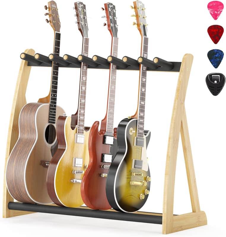 Guitar Stand Rack,Guitar Rack For Multiple Guitars Stands Floor for Electric,Acoustic,Bass Guitars &Case-Foldable, Adjustable,Protective with No-Slip Non-Scratch Padding ,for Home,Studio, Stage (Nature) image 1