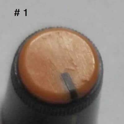 two used genuine Boss DF-2 KNOB, fits split shaft shaft (stem) mid 1980s/early 1990s - TOP: orange with black marker // SIDES: black // hard plastic (NO: pedal/other items) TOP side: some short scratches & few nicks / BLACK areas: few scratches image 8