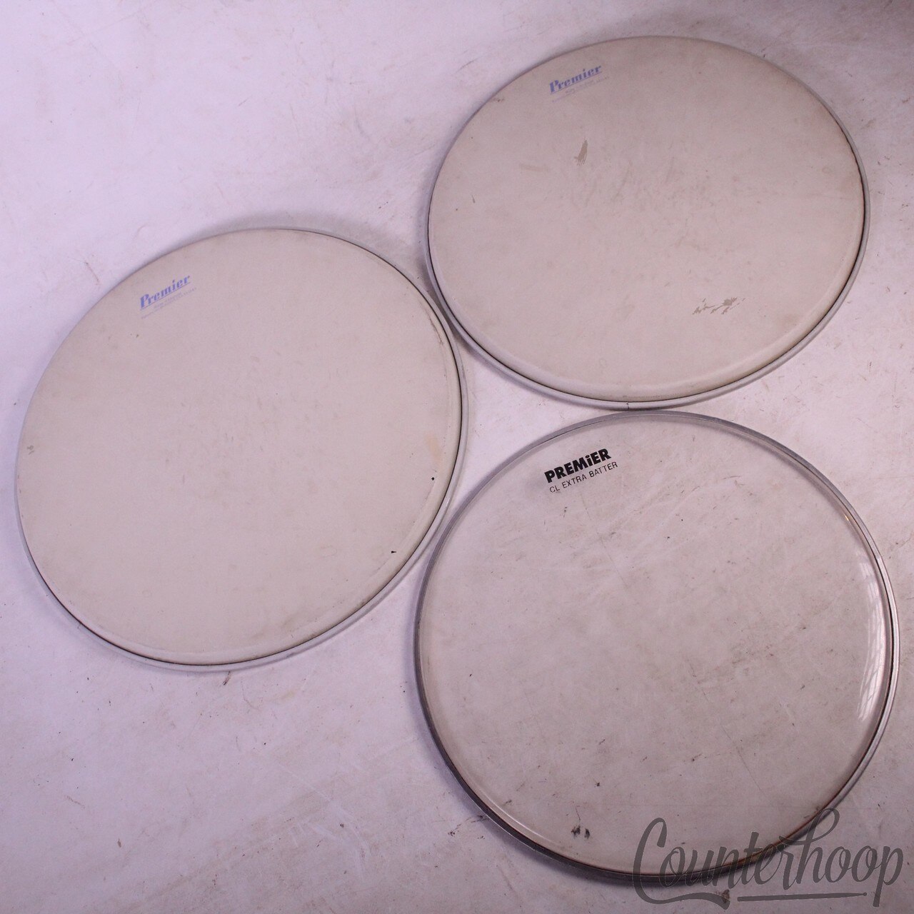 Premier 3x Tom Drum Heads Set 13,14"Vintage 60s England,15"Clear CL Extra Batter — main photograph