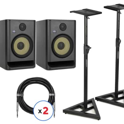 KRK ROKIT 8 G5 8-inch Powered Studio Monitor Pair with Stands and Cables image 1