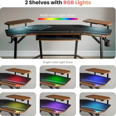 72" Wing-Shaped Music Producer Desk – Walnut Studio Workstation with Keyboard Tray, LED Lights & Monitor Shelves image 5