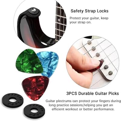 Guitar Strap with Pick Pocket,3 Guitar Picks and 2 Strap Locks for Bass,Electric,Acoustic Guitar(Brown) image 2