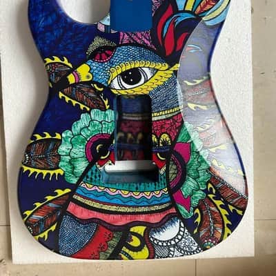 Custom Blue Grafitti Finish Guitar Stratocaster Strat Style Poplar Wood Body image 1