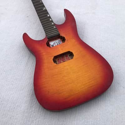 Left Handed Sunburst HH Mahogany Guitar Body, Tiger Maple Neck, Rosewood Fingerboard Neck image 5