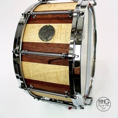 HHG drums 14x7 Maple And Mahogany Stave Snare Drum, Natural Satin Oil image 1