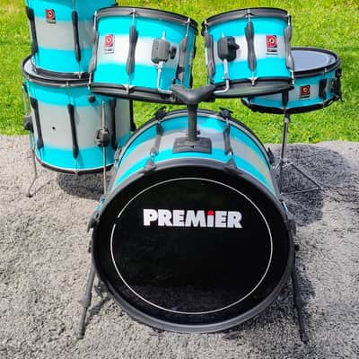 90's-00's Premier Teal/Silver Duco 6PC Drum Set image 2