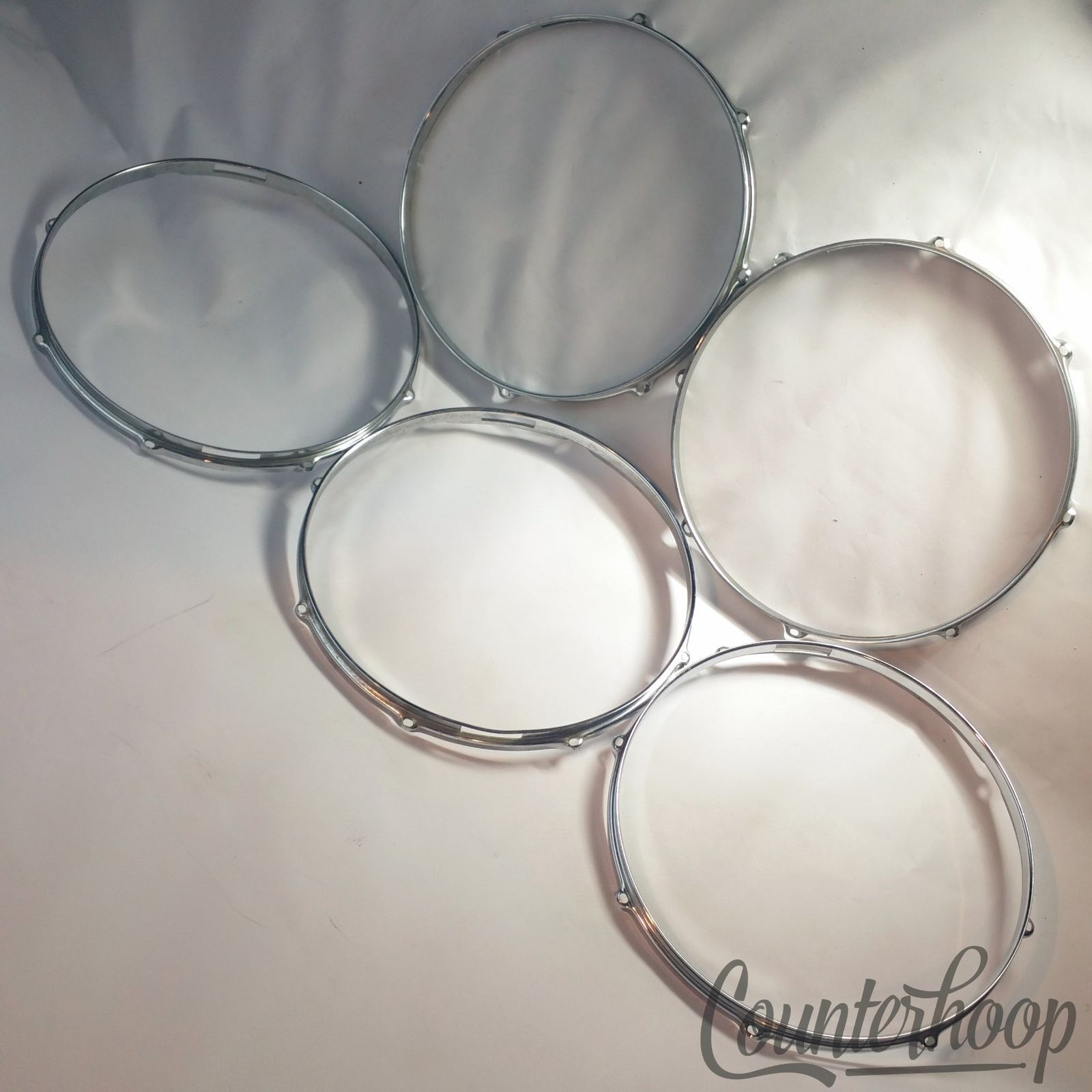 Pearl 5x 14" Snare Drum Resonant Rims/Hoops Triple Flange 8Lug-Hole Vintage Lot — main photograph