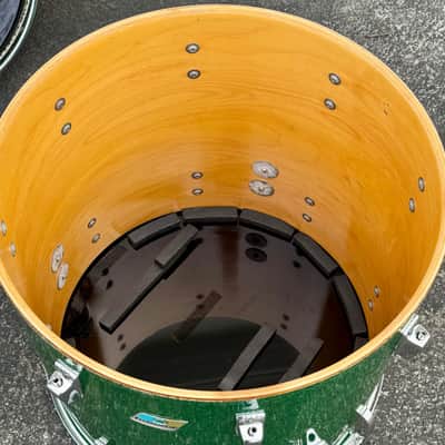 Ludwig 70's Bass Drum Shell & Rims 14 x 24" Blue Olive Badge Green Sparkle Rewrap image 14