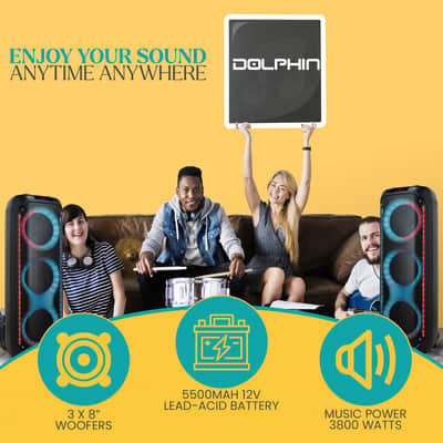 Dolphin KP-380 Triple 8” Portable Karaoke Speaker image 6