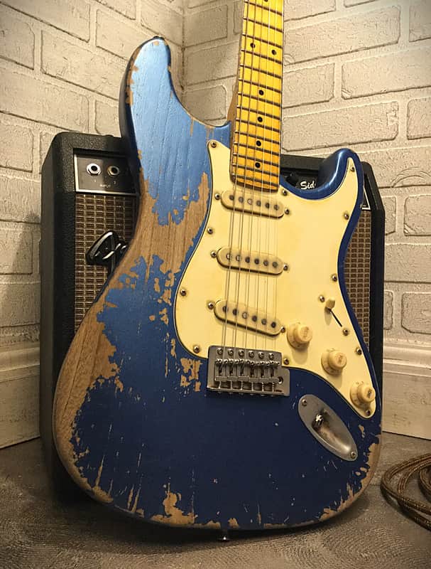 USA Relic Strat Style Electric Guitar Metallic Blue Nitro by Nate's Relic Guitars image 1