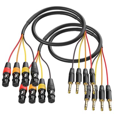 4 Channel XLR Female to 1/4 Snake Cables 3ft, 6.35mm TRS to XLR Microphone Cable Stereo Audio Balanced Line Gold-Plated Pins - 2 Pack image 1