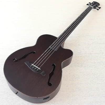 Fretless 4 String Acoustic Electric Bass, Sapele Body with Okoyme Wood Neck image 2
