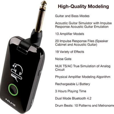 NUX Mighty Plug MP-2 Guitar and Bass Modeling Headphone Amplug with Bluetooth,13 Amplifier Models,20 IR,19 Variety of Effects image 5