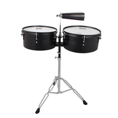 Glarry 13" & 14" Timbales Drum Set with Stand and Cowbell Black image 13