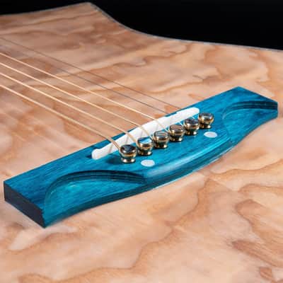 Lindo Earth Slim Body Electro Acoustic Guitar | Figured Tamo Ash and Flatsawn Zebrano | BS3M Blend Preamp/Tuner with Dual Jack/XLR Output | Solid Maple Teal Fretboard and Bridge (Nylon Strings) image 15