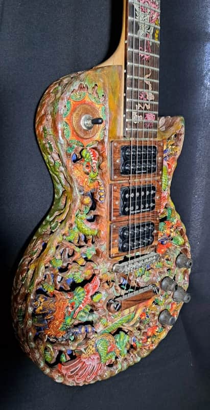 Electric Guitar Handmade by Blueberry, Dragon Motif,  Electric,6 String wood, Floral Guitar,Custom Handcrafted Wooden Guitar, Pretty Guitar, Unusual Guitar image 1