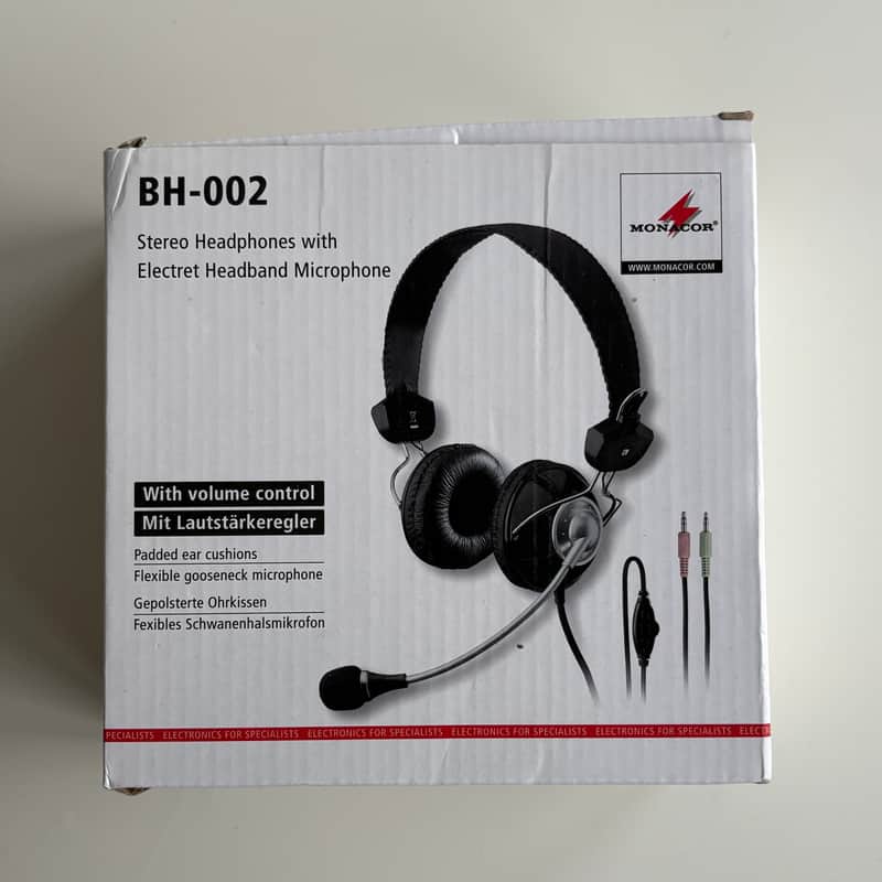 Monacor BH-002 Stereo Headphones with Gooseneck Microphone image 1