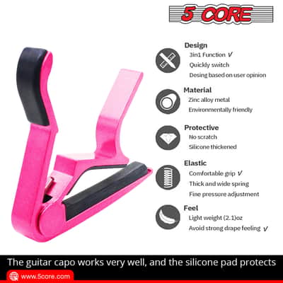 5 Core 6-String Guitar Capo Pink 2 Pack Guitar Accessory for Acoustic, Bass & Electric Guitars image 2