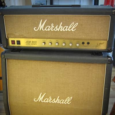 Marshall JCM 800 Lead Series Amp & JCM 800 Lead-1960 Cabinet All Original-Circa-1985-Black Vinyl Brown Grill Cloth image 2