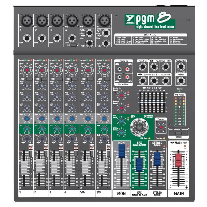 YORKVILLE PGM8 Compact 8 Channel FX Audio Mixer image 1