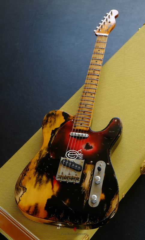 Fender American Vintage '52 Reissue Telecaster Black over Butterscotch Heavy Aged Relic image 1