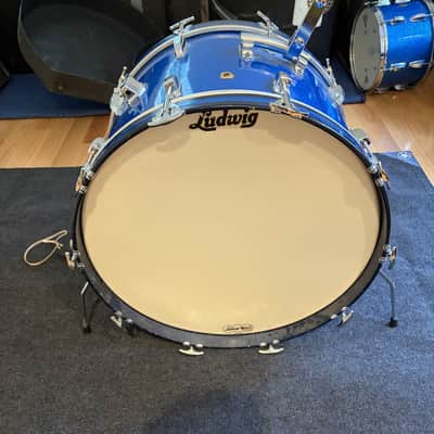 1960s Ludwig Drum Set Blue Sparkle 22/13/16 w/ bonus 14" image 3